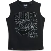 Superdry för kvinnor. W6011898A T-shirt med svarta Retro-band (M), Casual, Bomull, Ärmlös / Hängselbyxor