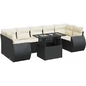 vidaXL Loungegrupp för trädgården med dynor 8 delar svart konstrotting