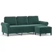 vidaXL 3-sitssoffa med fotpall mörkgrön 180 cm sammet