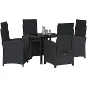 vidaXL Trädgårdsmöbelset med kudde 5 pcs Svart konstrotting