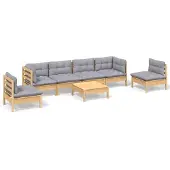 vidaXL Loungegrupp med grå dynor 7 delar massiv furu