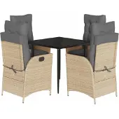 vidaXL Matgrupp för trädgården med dynor 5 delar beige konstrotting