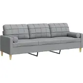 vidaXL 3-sitssoffa med prydnadskuddar ljusgrå 210 cm tyg