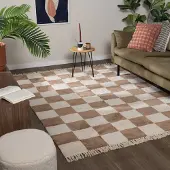 FRAAI Rutig matta | Blox Fringe beige hos Volero | 200x290 cm | Bomull | Block | Rektangulär | Låg lugg