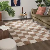 FRAAI Rutig matta | Blox beige hos Volero | 140x200 cm | Bomull | Block | Rektangulär | Låg lugg
