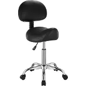 Vevor Sadelstol med ryggstöd och hjul, 450 LBS viktkapacitet Ergonomisk rullstol, Höjdjusterbar förtjockad PU-läder snurrbar sadelstol för salong, spa, massage, tatuering, svart