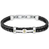 Maserati Jewels Svart Läder och Rostfritt Stål JM422AVE11 Armband För Män