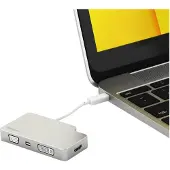 StarTech.com Startech 4-i-1 USB-C-videoadapter med flera portar - aluminium - 4K 30Hz - silver - Videokort - USB-C hane till HD-15 (VGA), DVI-D, HDMI, Mini DisplayPort hona - 10.5 cm - silver - stöd för 4K, aktiv