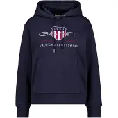 Gant för kvinnor. 4200276 Archive Shield Hooded Sweatshirt marinblå (L), Casual, Bomull, Marino