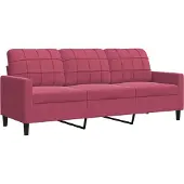 vidaXL 3-sitssoffa vinröd 180 cm sammet