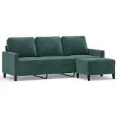 vidaXL 3-sitssoffa med fotpall mörkgrön 180 cm sammet