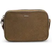 BOSS Crossbody bag in monogram-embossed suede