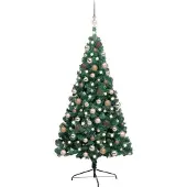Belyst halv plastgran med kulor grön 240 cm