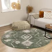 FRAAI Rund berbermatta | Blend Aztec grön hos Volero | Ø 160cm | Polypropen | Sicksack | Rund | Hög lugg