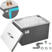 Vevor kylbox för nedsänkbar kylning, 508 x 355 x 306 mm, rostfritt stål, 30 liters kommersiell islåda med lock för utomhusbruk, avloppsrör ingår, för kallt vin och öl