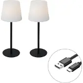 QAZQA Set med 2 svarta laddningsbara bordslampor 40 cm IP54 - Jude