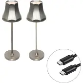 QAZQA Set med 2 retro bordslampor gunmetal laddningsbara IP44 - Granny