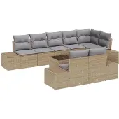 vidaXL Trädgårdsoffset med kudde 9 pcs Beige och Ljusgrå konstrotting