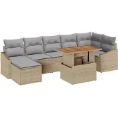 vidaXL Trädgårdsoffset med lagring 8 pcs Beige Poly rattan