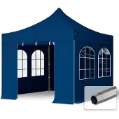 TOOLPORT 3x3 m snabbtält, Premium stål, med sidodelar (foenster), blå