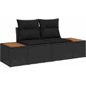 vidaXL Trädgårdsoffset med kudde med lagring 9 pcs Svart Poly rattan