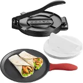 Vevor tortillapress, 8-tums gjutjärnstortilla- och rotimaskin, kraftig tortilladorapress, pataconera-maskiner med handtag och 100 st bakplåtspapper, degtacopress för mjöltortilla, Tawa