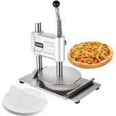 Vevor Manuell Pizzadegpressmaskin, 9,5 tums Pizzadegpressplatta, Brödpress i rostfritt stål, Kommersiell Chapati-plåtspress, Formningsmaskin med handtag och 100 st bakplåtspapper