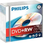Philips DVD+RW | 4X | 4.7GB | Jewel Case | 5-pack