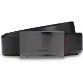 HUGO Italian-leather belt with logo-engraved plaque buckle