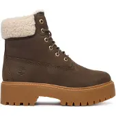 Timberland för kvinnor. TB0A2PU6W011 Stone Street bruna läderstövlar (36 W), Hud, 3 till 5 cm, Nyckelband, Casual