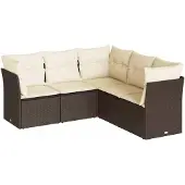 vidaXL Loungegrupp för trädgården med dynor 5 delar brun konstrotting