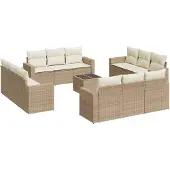 vidaXL Soffgrupp för trädgården med dynor 13 delar beige konstrotting