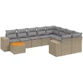 vidaXL Loungegrupp för trädgården m. dynor 11 delar beige konstrotting