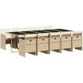 vidaXL Matgrupp för trädgården med dynor 11 delar beige konstrotting
