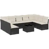 vidaXL Loungegrupp 10 delar med svarta dynor konstrotting