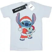 Disney Girls Lilo And Stitch Stitch Christmas Cotton T-Shirt (White)