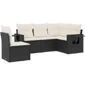 vidaXL Loungegrupp för trädgården med dynor 5 delar svart konstrotting