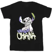 Disney Girls Lilo And Stitch Ohana Graffiti Cotton T-Shirt (Black)