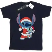 Disney Girls Lilo And Stitch Stitch Christmas Cotton T-Shirt (Navy Blue)