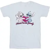 Disney Girls Lilo And Stitch Ohana Heart With Angel Cotton T-Shirt (White)