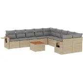 vidaXL Soffgrupp för trädgård med dynor 11 delar mixbeige konstrotting