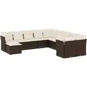 vidaXL Loungegrupp för trädgården 11 delar brun konstrotting
