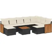 vidaXL Loungegrupp 10 delar med svarta dynor konstrotting