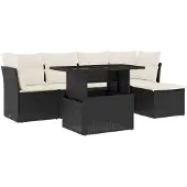 vidaXL Loungegrupp med dynor 6 delar svart konstrotting