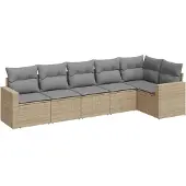 vidaXL Soffgrupp för trädgården med dynor 6 delar beige konstrotting