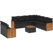 vidaXL Loungegrupp 10 delar med svarta dynor konstrotting