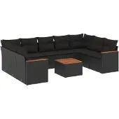 vidaXL Loungegrupp 10 delar med svarta dynor konstrotting