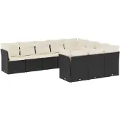vidaXL Loungegrupp 10 delar med svarta dynor konstrotting