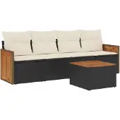 vidaXL Loungegrupp för trädgården med dynor 5 delar svart konstrotting
