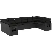 vidaXL Loungegrupp 10 delar med svarta dynor konstrotting